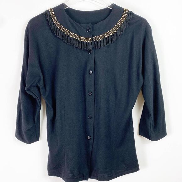 VINTAGE HERLESTAN Fringe Button Down Cardigan - Picture 1 of 6